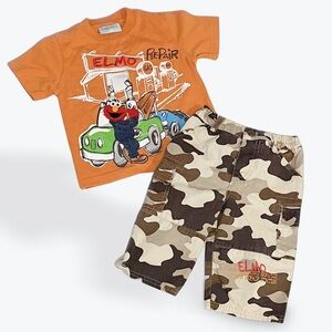 Sesame Street Elmo T-Shirt Camo Pants set size 12 months
